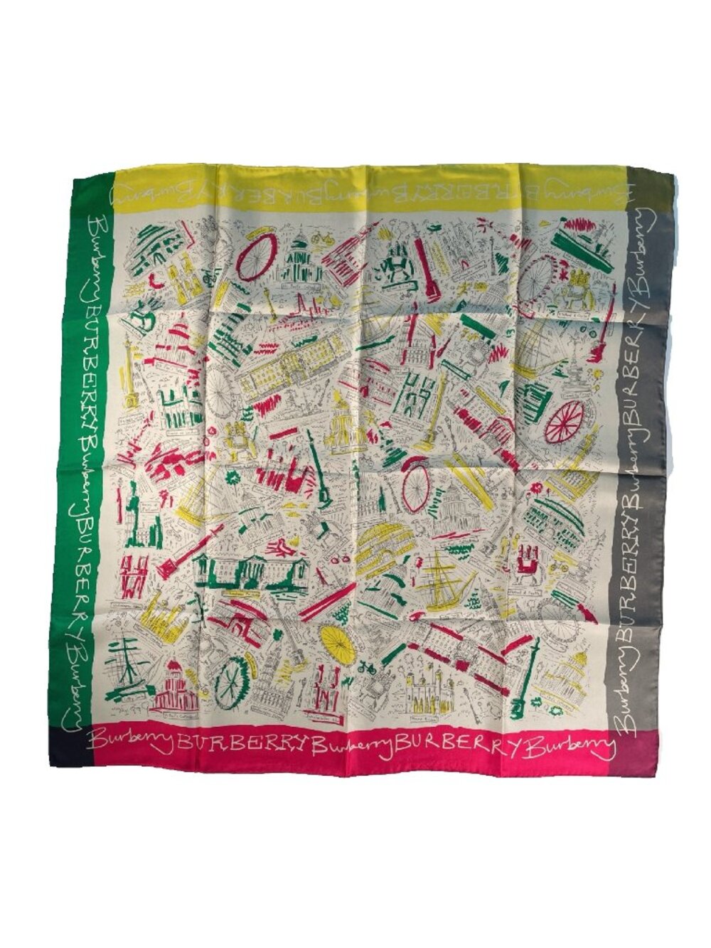 Burberry London Landmarks Tourist Map Silk Scarf 35" Square – NWOT